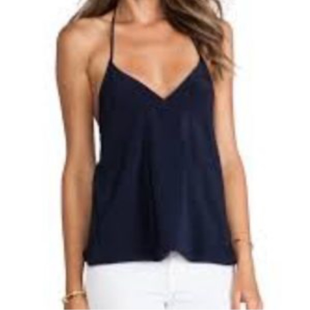 Helena Quinn designer 100% silk halter Navy Blue Women's tank Top women’s Sz XS